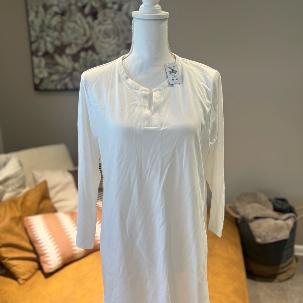 LL Bean Women's White Henley Top